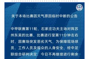 关于本场比赛因天气原因临时中断的公告